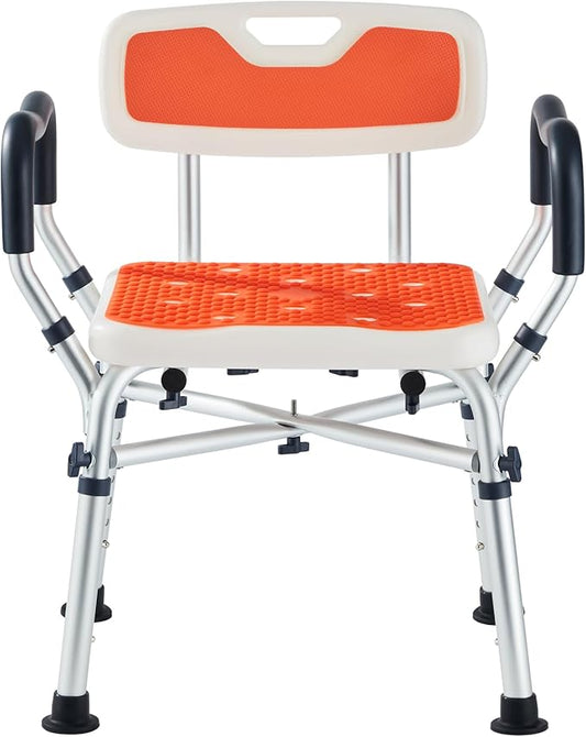 Shower Chair for Inside Shower, Padded Shower Seat Chair with Arms and Back, 6-Level Adjustable Shower Stool Chair for Elderly and Disabled, 550 LB Heavy Duty Handicap Shower Bath Chair