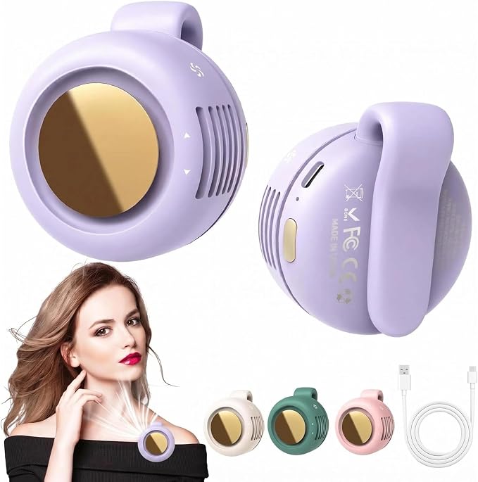 Portable Silent Mini Bladeless Fan Clip On, Small Fan Clip on for Shirt & Waist, Adjustable 3-Speed Suspended Whirlwind Fans, For Outdoor & Travel & Office, Travel Accessories, Gift (Light Purple)