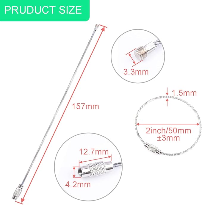 CooBigo 12 Pack Metal Luggage Tag Loops Holder Women 6" Wire Keychain Cable Key Chain Rings for Crafts Keyrings Bag Tassels Jewelry Making (12 Assorted Color, 1.5mm)
