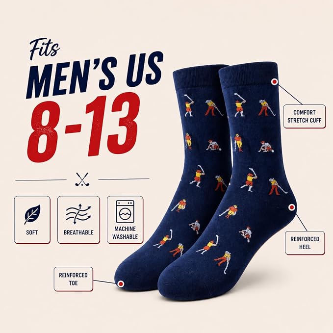 Funny Golf Gifts Socks for Men, Golf Accessories, Size 8-13 Gift Box & Card | Golf gifts for men, soft breathable crew socks, funny gift idea for birthdays, holidays, coworkers, husbands, or golf lovers