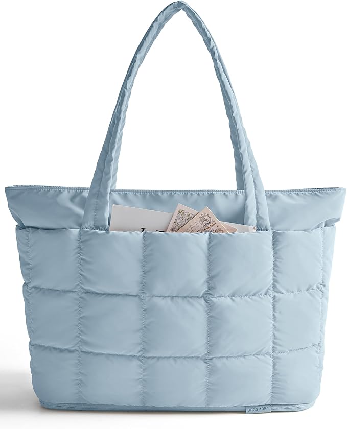 BAGSMART Expandable Tote Bag for Women, Puffer Work Tote Handbag, Quilted Carry On Bag for Travel Gym