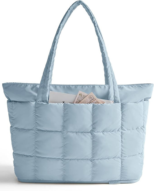 BAGSMART Expandable Tote Bag for Women, Puffer Work Tote Handbag, Quilted Carry On Bag for Travel Gym