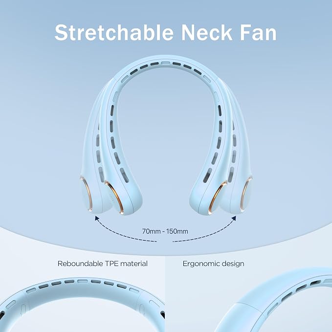 GULAKI Portable Neck Fan, Personal Fan with 4000mAh Battery, Rechargeable Neck Fan with 3 Speeds and 64 Cool Lights, Birthday Gifts for Men Women Mom Dad, Hands Free Cooling fan for Summer(Blue)