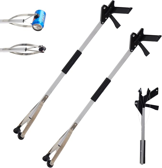32" Grabber Reacher Tool for Seniors, 2-Pack Heavy Duty Trash Picker Upper with Suction Cup - Foldable Reacher Grabber Pickup Tool for Indoor & Outdoor Use, All-Purpose Grabber Tool