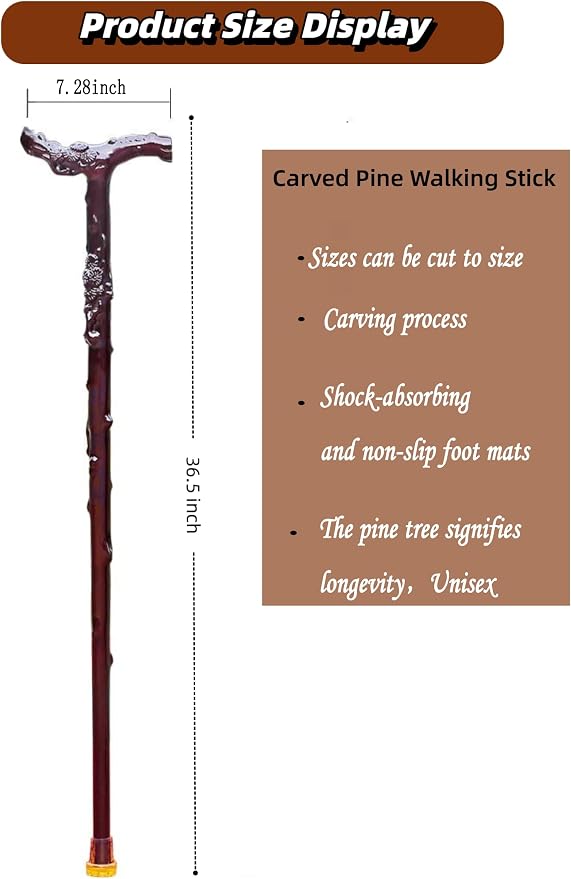 Dragon Canes for Men, Handmade Wooden Walking Canes for Men Women,Heavy Duty Up to 500 Pounds,Exquisite Natural Wood Carved Walking Ergonomic Stick