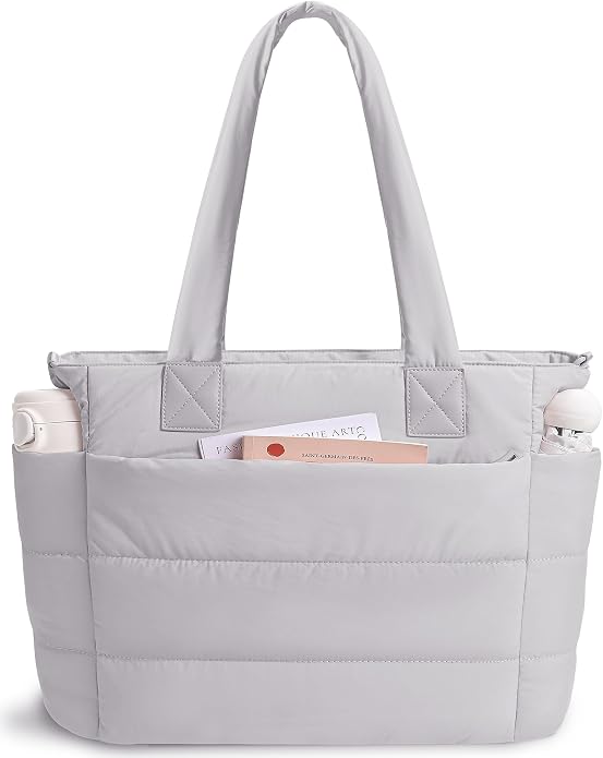Puffer Tote Bag for Women Quilted Nurse Bag Lightweight Work Bag for Teacher Travel Handbag with Multiple Pockets