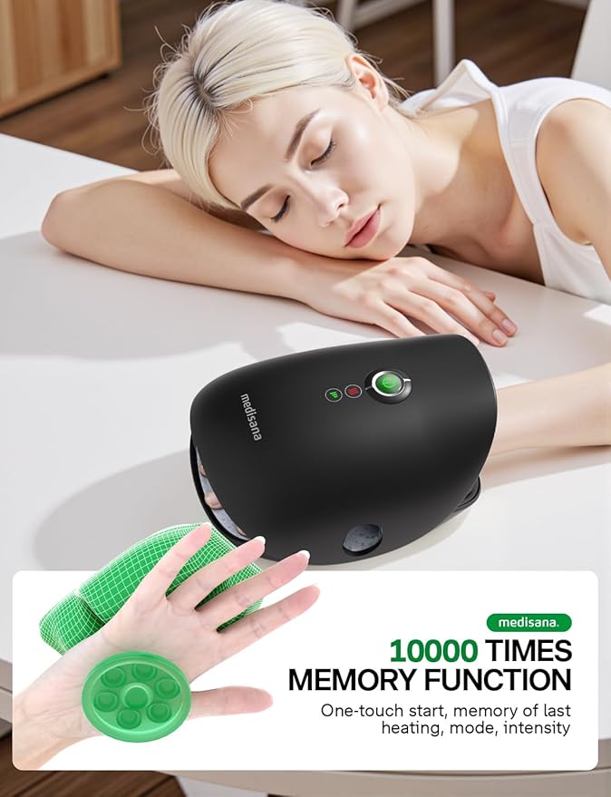 Medisana Hand Massager with Heat and Compression, Cordless Hand Massager for Arthritis and Carpal Tunnel Relief, Knuckle Stretching Massage, Birthday Christmas Gifts for Men Women Dad Mom-Black