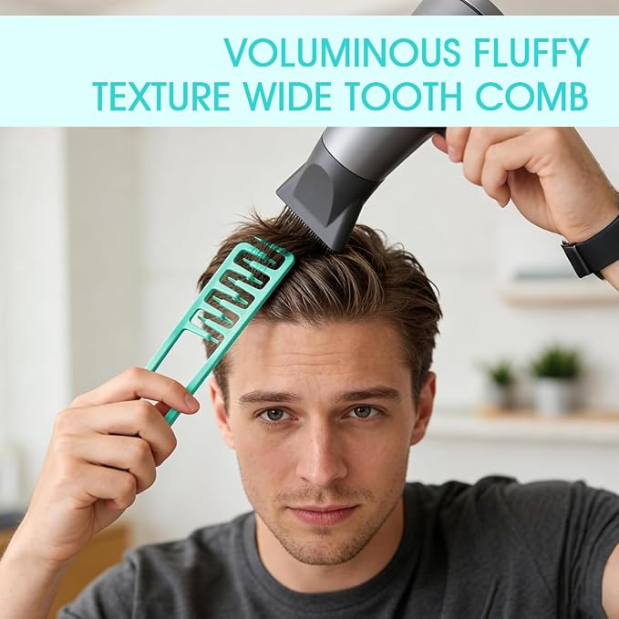 Texture Comb Wide-Tooth Hair Styling Comb for Root Lift,Turquoise | Wide-Tooth Styling Comb Helps Create Natural Root Lift,Fluffy Volume,Textured Hairstyles for Daily Styling,Bangs,Flat Hair