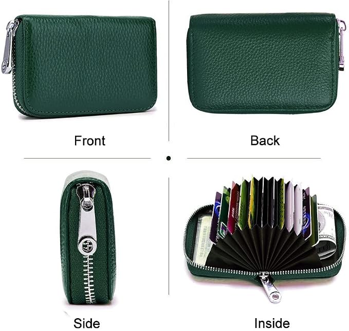 RFID Credit Card Holder Genuine Leather Credit Card Wallet with Zipper | RFID