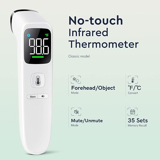 Viproud Touchless Thermometer for Kids and Adults, Accurate 1-Second Result | Large LED Screen, Fever Indicator, Mute Mode, Memory Recall, Dule Mode Forehead/Object, for All Ages