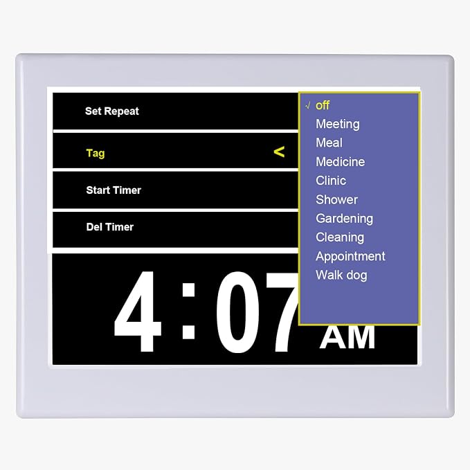 Day Date Time Clock for Seniors Elderly Digital Calendar Dementia Impaired Vision Memory Loss Clock with 3 Medication Reminders + 5 Custom Reminders(White,8-inch)