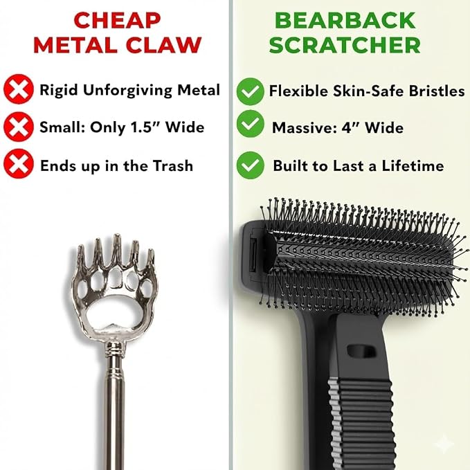 Back Scratcher for Men & Women - Long Reach Folding Handle, Skin-Safe Bristles - Extendable, Portable, Easy to Clean - Designed by a USA Small Business