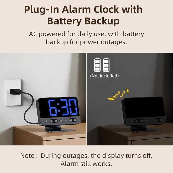 AuroraCalm Digital Alarm Clock with Large Numbers for Bedrooms: Bold Display Readable Across The Room with 5 Level Brightness - 5 Alarm Sounds 8 Night Lights for Kids Seniors Teens - Blue