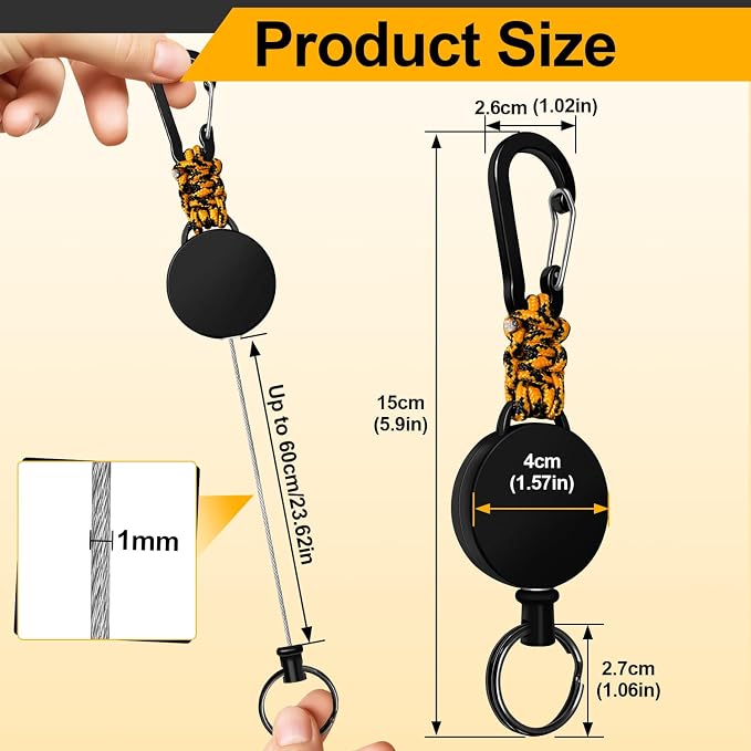Retractable Keychain 4 Pieces Heavy Duty Carabiner Badge Holder Retractable Badge Reel ID Holder Extendable Key Ring Key Holder (Black + Green + Blue + Orange-Black)