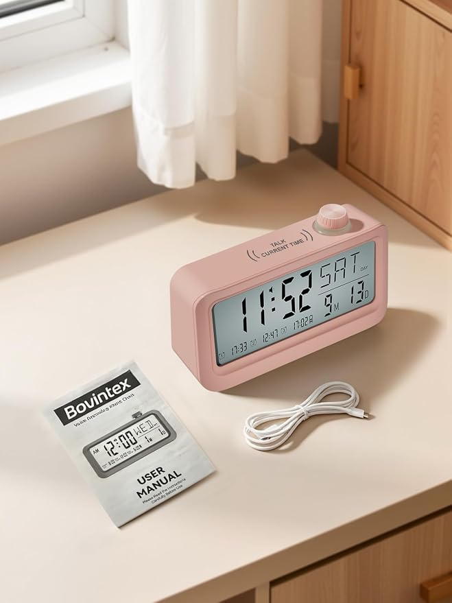 Medication Pill Reminder, RechargeableTalking Alarm Clock with 3 Custom Voice RecordingAlarms, Touch-to-Talk, a Digital Alarm (Clocks Gift forMom/Dad/Seniors/Elderly(Pink)
