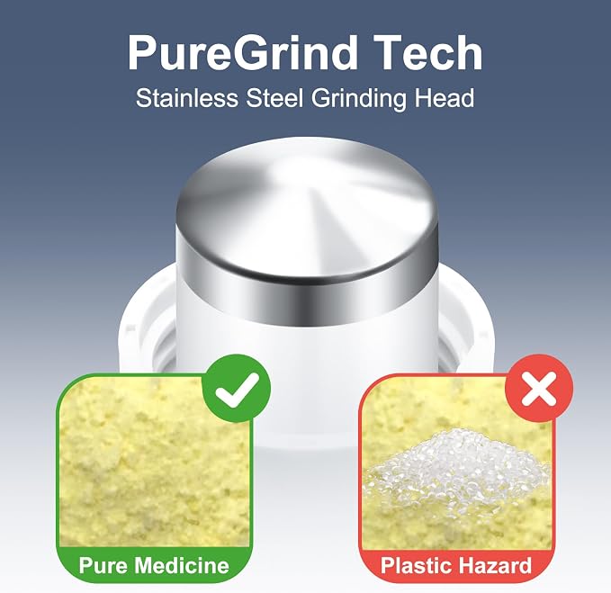 Fullicon 3 in 1 Pill Crusher Fine Powder with Stainless Steel Grinding Head, Pill Grinder for Elderly & Pet, Pill Cutter Splitter with Storage, Triturador de Pastillas with Free Brush (Indigo)