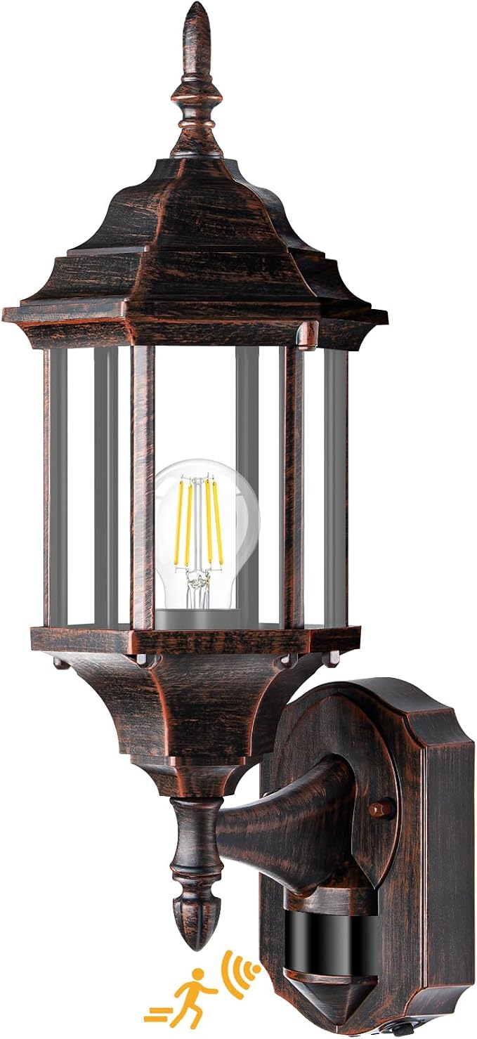 Redluck Motion Sensor Outdoor Lights, 16 inch Dusk to Dawn Outside Porch Lights, Waterproof Anti-Rust Aluminum Outdoor Wall Lights for House, Garage, Front Door, Antique Black and Bronze Gold
