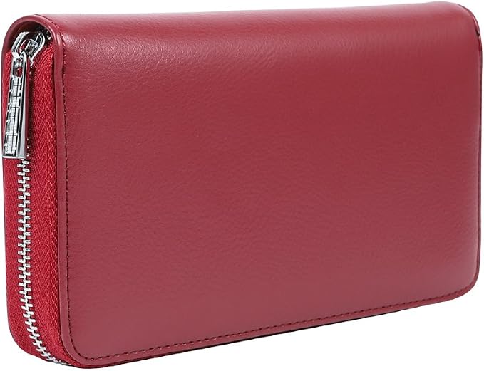 Women 36 Slots RFID Blocking Card Holder Large Long Leather Zipper Organizer Accordion Wallet,Dark Red