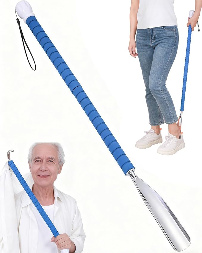 36.5 Inch Metal Extra Long Handled Shoe Horn - Adjustable Dressing Stick Aid for Seniors, Disabled - Ideal for Hip, Back, Shoulder Surgery Recovery – Helps with Getting Dressed, Button, Sock Remover
