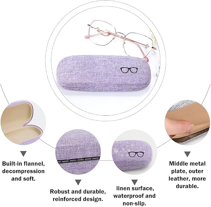 LZYMSZ 4 Sets Glasses Case, Portable Linen Hard Shell Eyeglasses Cases, Protective Glasses Box for Storage Sunglasses, Eye Glass Carry Case with Glasses Accessories (Drawstring Pouch, Cleaning Cloth)