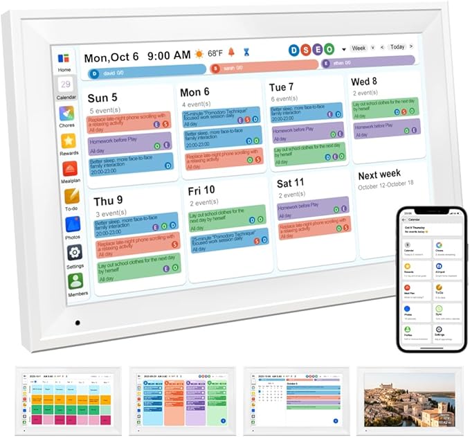 Smart Digital Calendar Family Planner Chore Chart HD Touchscreen Meal Planner & Photo Display Syncs with Online Calendars Includes Desk Stand & Wall Mount (15.6 Inch Digital Calendar - White)