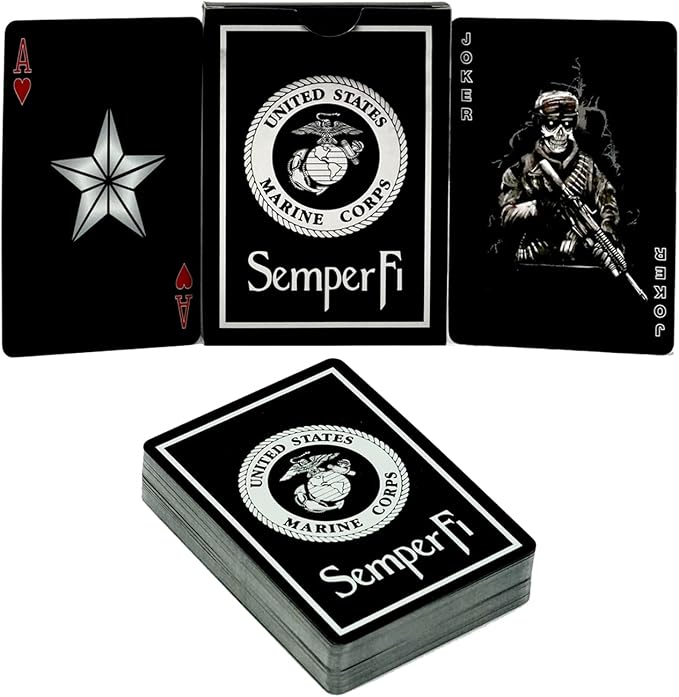 Military Gift Shop USMC Black & Silver Foil Metallic Marine Corps-USMC B&S Playing Cards