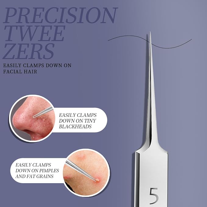 Teenitor 7 Pcs Pimple Popper Tool Kit, Surgical Grade Blackhead Remover Tools, Ingrown Hair Tweezers, Blackhead Extractor Pimple Extractor, Black Head Remover