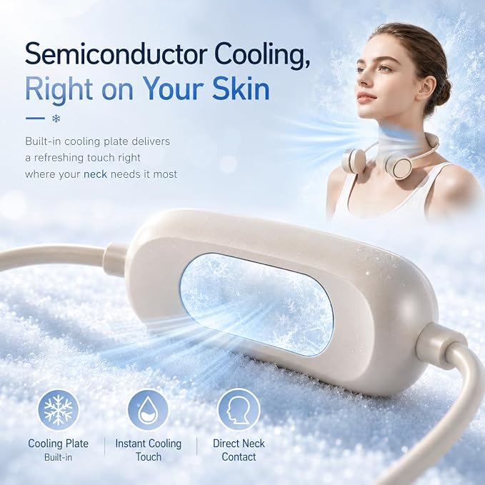 Cooling Neck Fan with Cooling Plate, Hands-Free Rechargeable | 8.8 oz wearable personal fan, adjustable airflow, 3 speeds, USB rechargeable; ideal for commuting, office and outdoor use