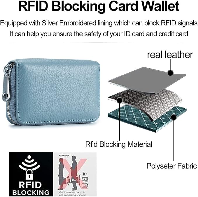 RFID Credit Card Holder Genuine Leather Credit Card Wallet with Zipper | RFID