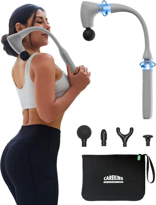 2-in-1 Detachable Percussion Massage Gun with Extension Handle, Back Massager for Pain Relief Deep Tissue Muscle Massager for Arm Shoulder Lower Back Thigh Waist Grey