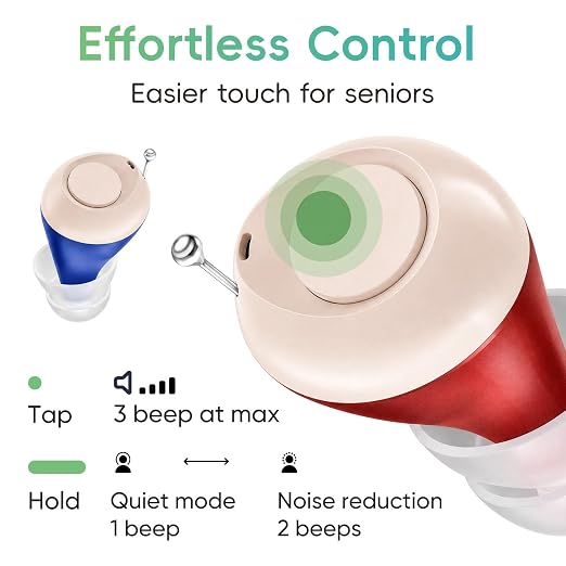Rechargeable OTC In-Ear Hearing Aids for Seniors, 100H Case | Lightweight rechargeable in-ear hearing aids with simple controls support clearer communication for seniors every day