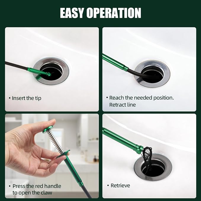 Flexible Grabber Tool, Magnetic 4-Claw Gripper (24", Green) | Mechanic Pickup Tool with Spring-Loaded Handle; for Automotive, Engine Bay, Bathroom, Kitchen, Sewers, Drain, Small Spaces