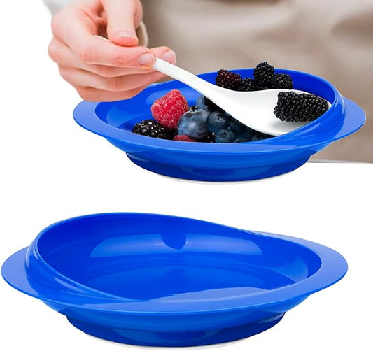 2Pack Spill Proof Scoop Plate with Non-Skid Suction Base, Adaptive Self-Feeding Dinnerware for Elderly and Disabled