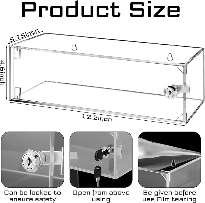 Refrigerator Medicine Lock Box with Keys and Mounting Hardware 13 x 5.12 x 4.02 Inch Wall Mount Locking Medicine Box Clear Acrylic Wall Cabinet, First Aid Kit for Emergencies Home Use