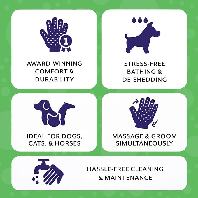 H HANDSON Pet Grooming Gloves - Patented #1 Ranked, Award Winning Shedding, Bathing, & Hair Remover Gloves - Gentle Brush for Cats, Dogs, and Horses (Grey, Large)