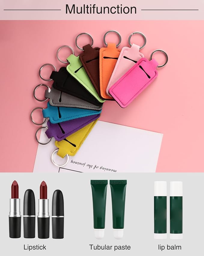 Meiiy Chapstick Holder Keychain Lip Balm Holder Lipstick Sleeve Pouch Lip Gloss Holder Stocking Stuffers Gift for Women