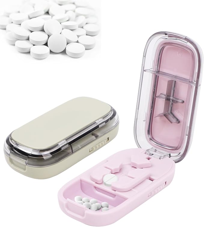 2PCS Portable Pill Cutter Splitter, 1/2 1/3 1/4 Pill Cutter Splitter for Small and Tiny Pills with Storage Box