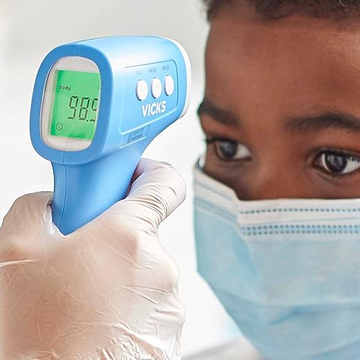 Vicks Non-Contact Infrared Thermometer for Forehead, Food & Bath, Blue | No-Touch Forehead Thermometer for Adults and Kids, Fast, Reliable and Accurate reading
