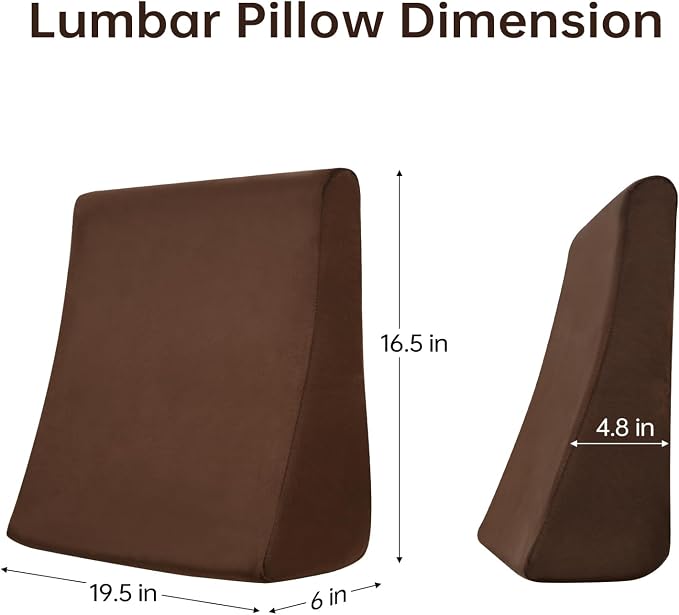 Vekkia Lumbar Support Pillow for Recliner, Ergonomic Back Support for Couch – Improve Posture, Relieve Back Pain for Long Sitting & Elderly, for Armchair & Sofa, Removable Cover, Brown