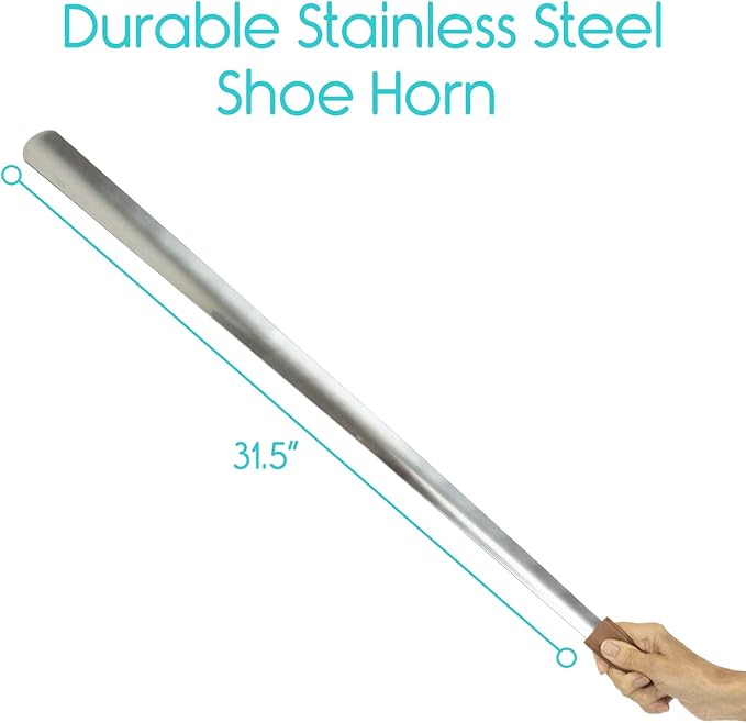 Vive Extra Long Handled Shoe Horn (31.5 Inches)- Metal Shoehorn for Men and Women- Large Standing Reach Assist for Seniors