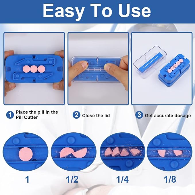 Pill Cutter Splitter for Small and Tiny Pills, Abnaok 1/2 Pill Splitter for Small Pills,Vitamins, Tablets in Half or Quarters, Accurate and Easy Cutting, Stainless Steel Blade