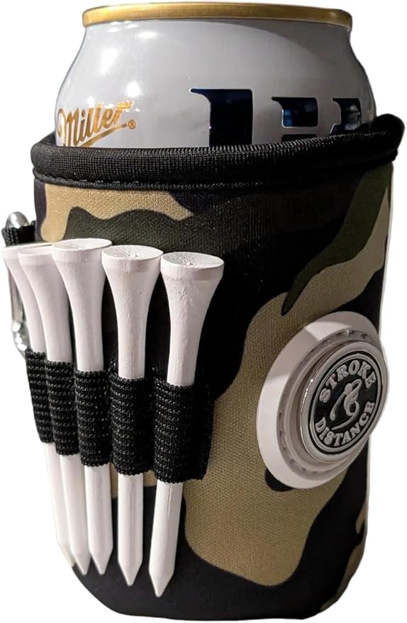 Classic Can Beverage Caddie 3-in-1 Golf Insulator, Removeable Ball Marker, Bag Clip & Tees Combo – Woodland Camo