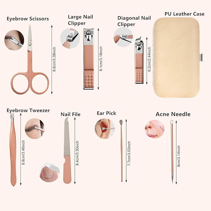 Manicure Set Women Men Nail Clipper Set Stainless Steel Toe Finger Nail Clippers Personal Care Tool with Travel Case Manicure Tool Women Men Valentine's Day Gifts Grooming Kit for Mother Wife