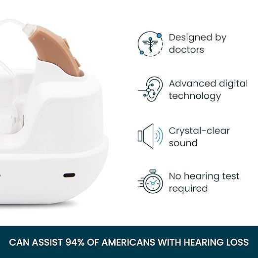 MDHearing AIR OTC Hearing Aids for Seniors – Behind-the-Ear Hearing Aids | Advanced Feedback Cancellation, Nearly Inivisible, Perfect with Glasses, Easy-to-Use Volume Dial, Long-Lasting Battery