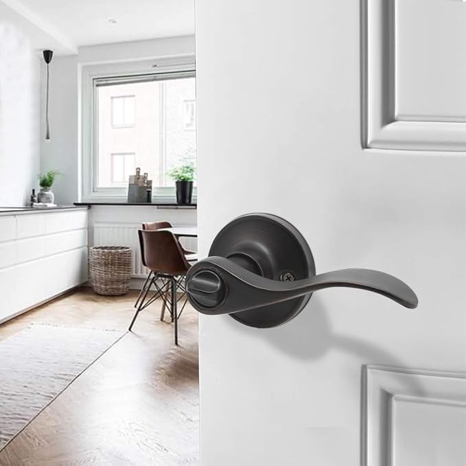 Gobrico 10 Pack Oil Rubbed Bronze Privacy Interior Door Locks, Drop/Wave Levers Door Knobs Bed/Bath Locksets, Keyless Door Handles