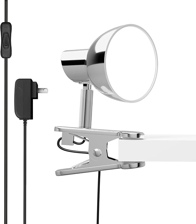 LED Clamp Light,5W Super Bright Desk Lamp, 330° Rotation Small Lamp with Clamp on Desk/Table/Bed Headboard/Cupboard Home Lighting, Modern and Save Space Illumination Powerful Lamp Silver