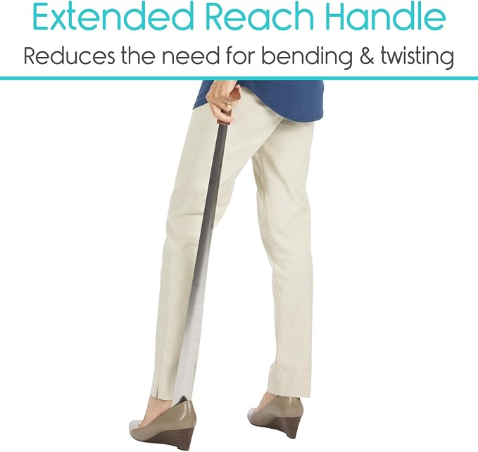 Vive Extra Long Handled Shoe Horn (31.5 Inches)- Metal Shoehorn for Men and Women- Large Standing Reach Assist for Seniors