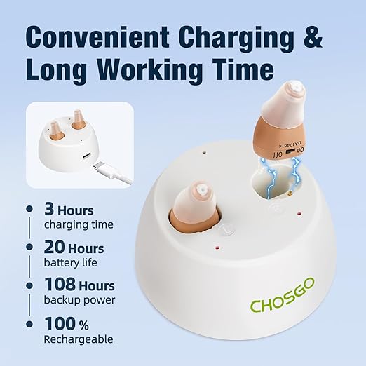 Hearing Aids, Rechargeable Hearing Aids for Seniors Adults with Noise Cancellation,A Pair Completely-in-Canal (CIC) Invisible OTC Hearing Amplifier, Beige
