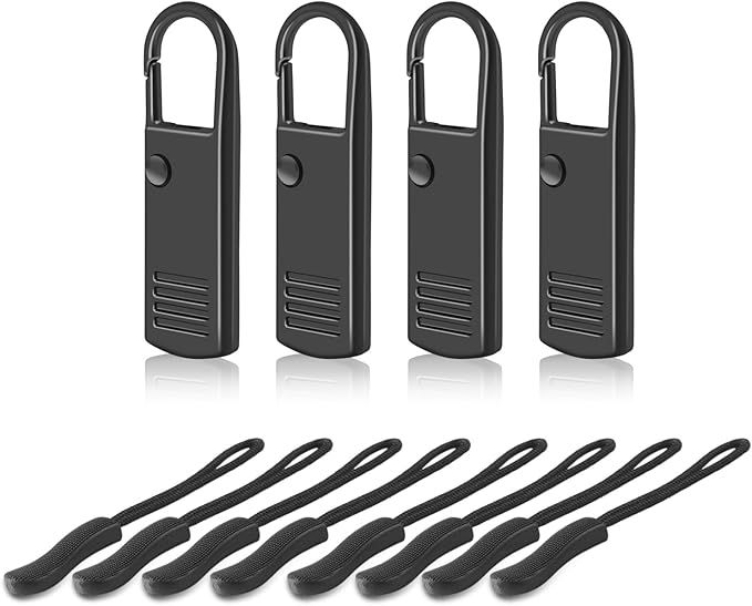 12 Pack Zipper Slider Replacement, 4Pack Metal + 8 Pack Nylon Zipper Pulls for Suitcase, Luggage, Backpack, Golf Bag, Jacket, Clothes, Boot Repair(Black)
