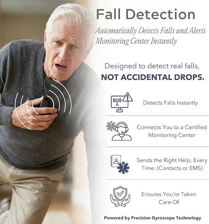 Medical Alert System for Seniors – Advanced Mini Device with Automatic Fall Detection, 24/7 Monitoring, GPS Tracking, Emergency Alert Pendant Necklace, SOS Button, Caregiver App, Waterproof | Black